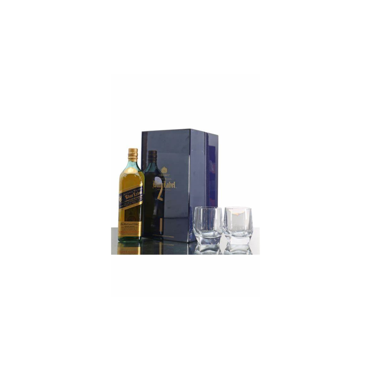 Johnnie Walker Blue Label with 2 glass set (lacquered box).