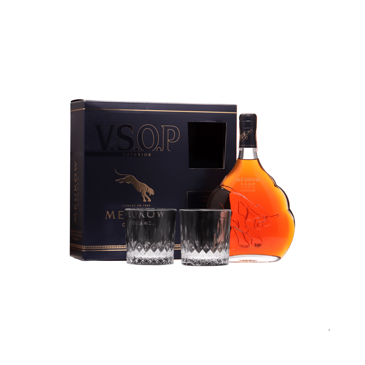 Meukow Cognac VSOP Superior with 2 glasses