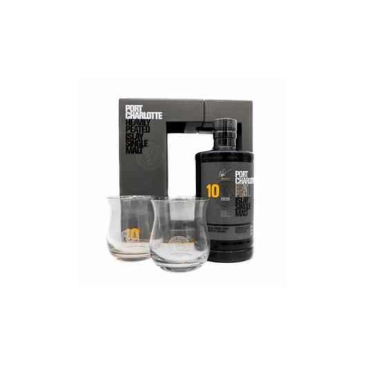 Bruichladdich Port Charlotte Heavily Peated 10 year old (gift set with 2 glasses)